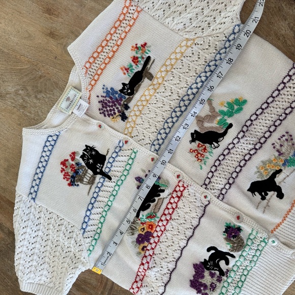 Vintage Susan Bristol Hand Embroidered Black Cat Cardigan Sweater 1997 - Picture 15 of 16